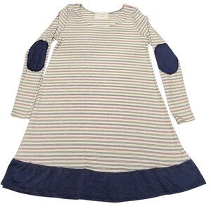 Anthropologie Puella Striped Swing Dress Long Sleeve Elbow Patch Womens Large